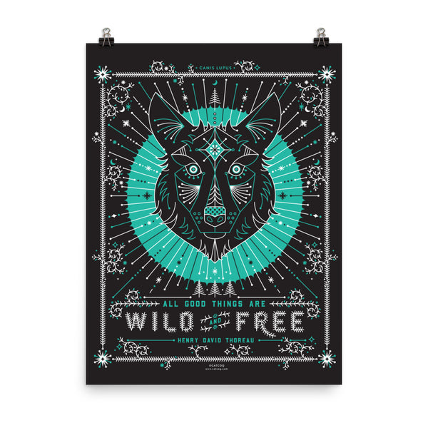 Wild & Free Wolf – Turquoise & Grey  •  Art Print