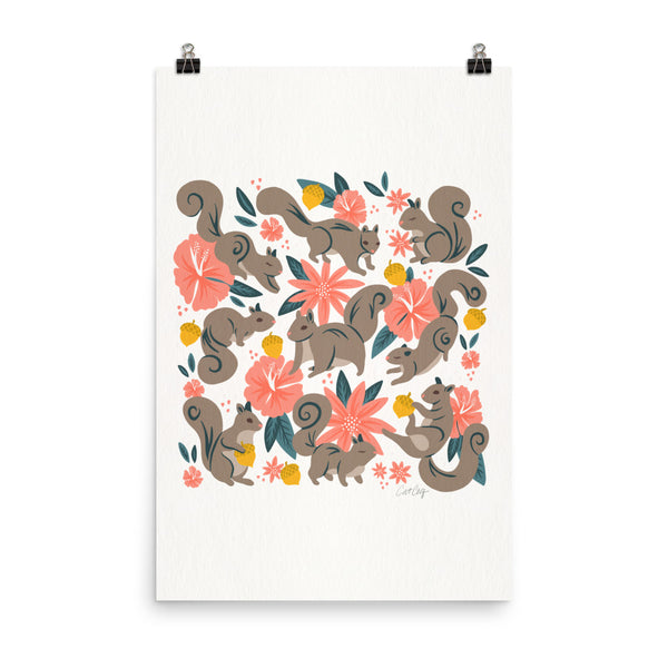Squirrels & Blooms – Coral & Teal
