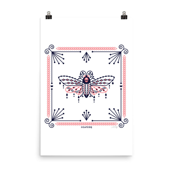Death's Head Hawkmoth – Blush & Navy Palette • Art Print