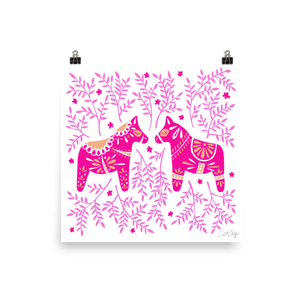 Swedish Dala Horses – Pink Palette • Art Print