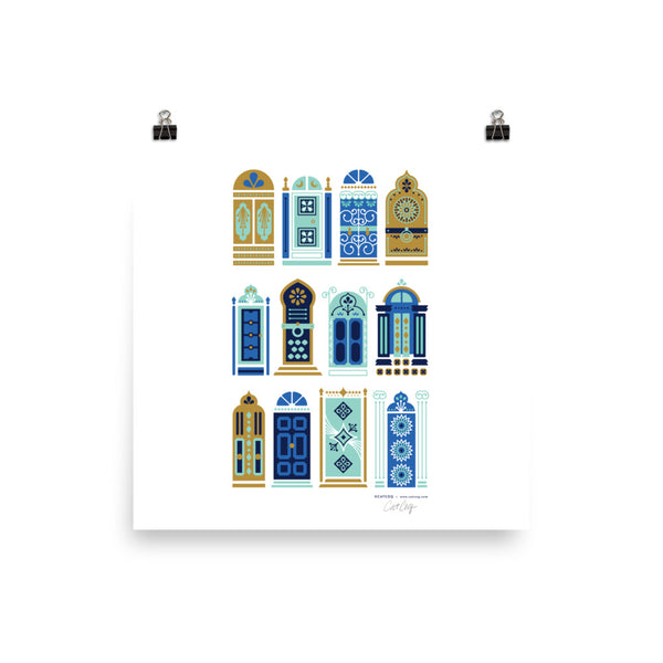 Moroccan Doors – Tan & Blue Palette • Art Print