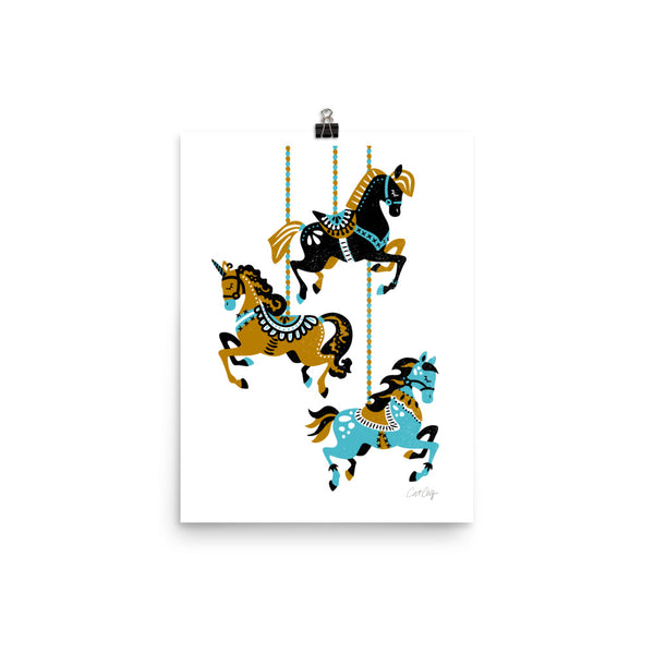 Carousel Horses - Mustard Blue