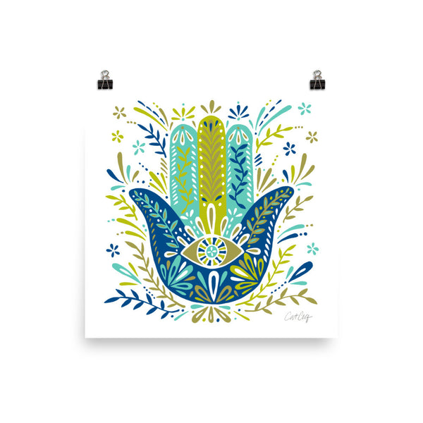 Hamsa Hand – Lime and Blue Palette • Art Print