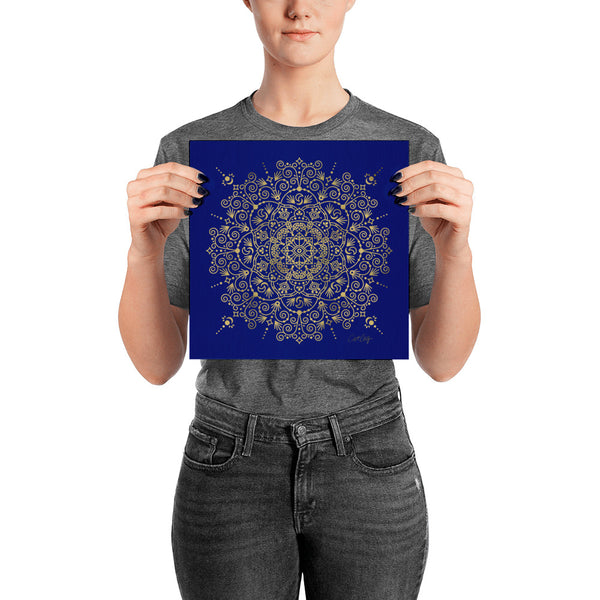 Moroccan Mandala – Gold on Navy • Art Print