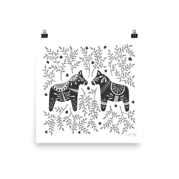 Swedish Dala Horses – Black Palette • Art Print