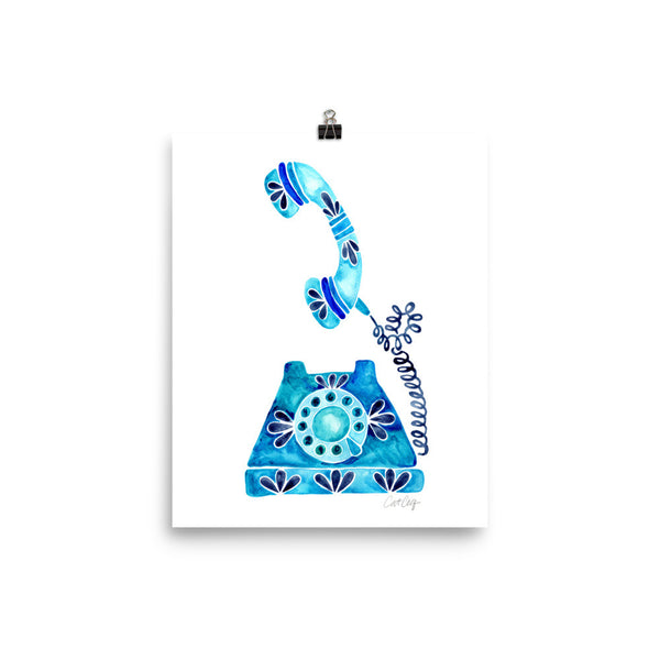 Vintage Rotary Phone – Blue Palette • Art Print
