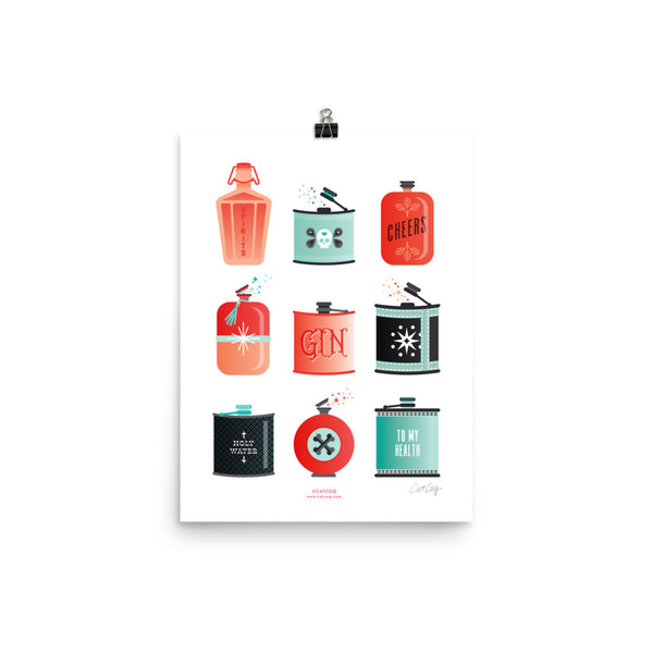Flask Collection – Red & Mint Palette • Art Print