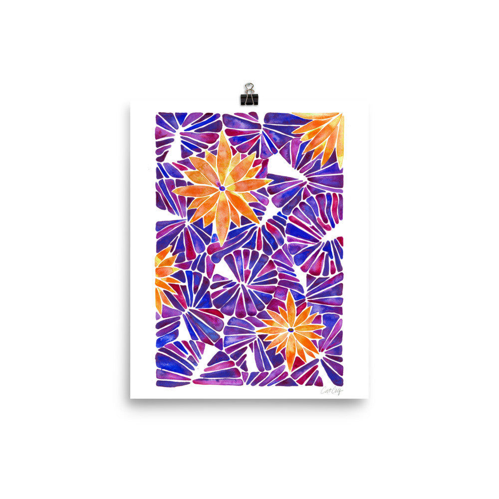 Water Lilies – Orange & Purple Palette  •  Art Print