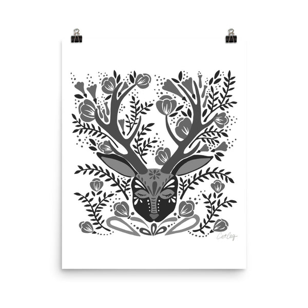 Floral Antlers – Black Palette • Art Print