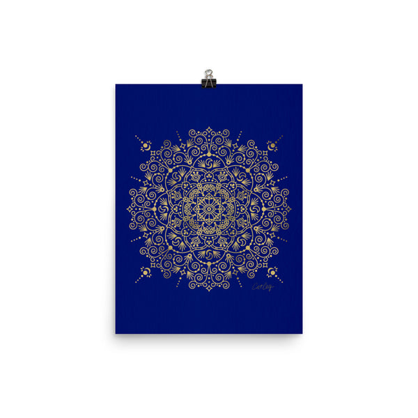 Moroccan Mandala – Gold on Navy • Art Print