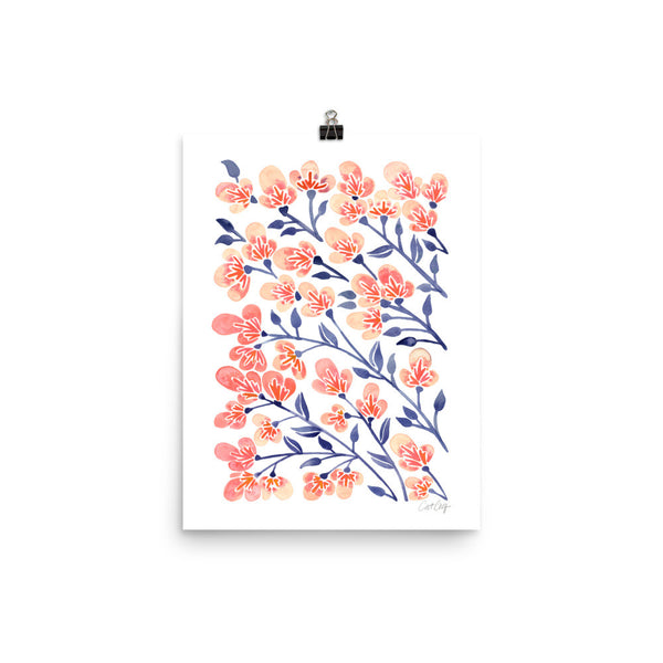 Cherry Blossoms – Peach & Steel Blue Palette • Art Print