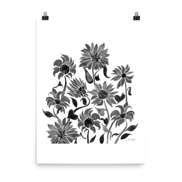 Sunflower Watercolor – Black Palette • Art Print