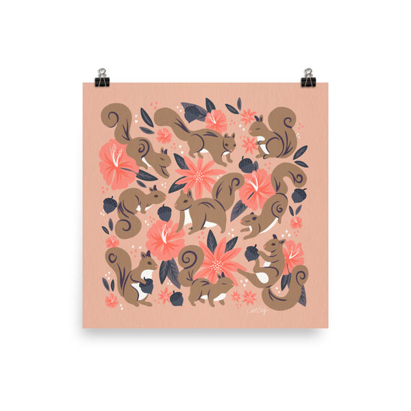 Squirrels & Blooms – Peach & Tan