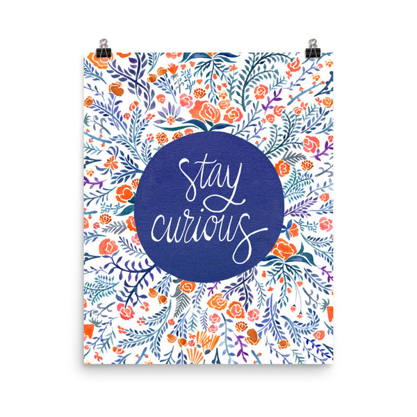 Stay Curious – Navy & Coral Palette • Art Print