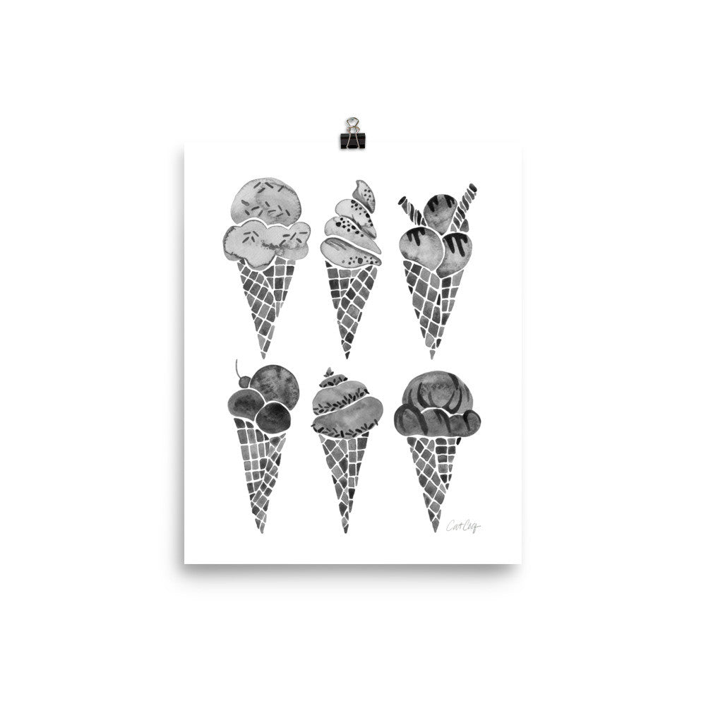Ice Cream Cones – Black Palette • Art Print
