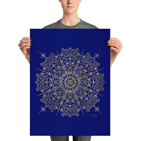 Moroccan Mandala – Gold on Navy • Art Print