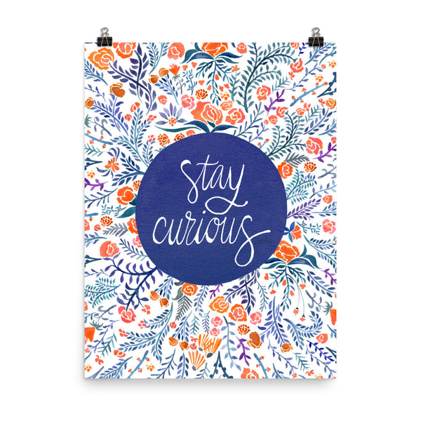 Stay Curious – Navy & Coral Palette • Art Print