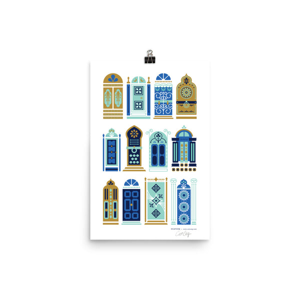Moroccan Doors – Tan & Blue Palette • Art Print