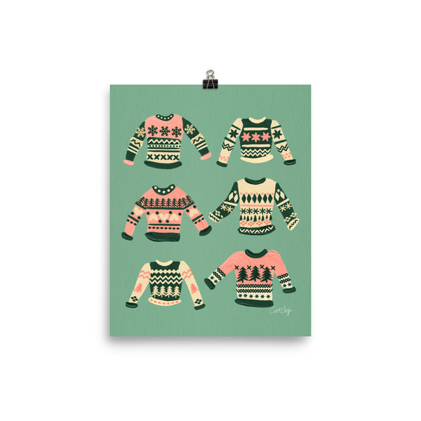 Christmas Sweaters -  Cream Green Pink