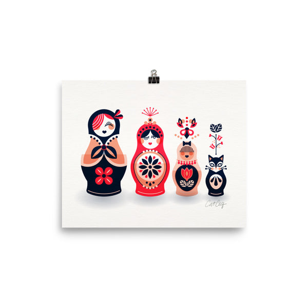 Russian Nesting Dolls – Hot Pink & Navy Palette • Art Print