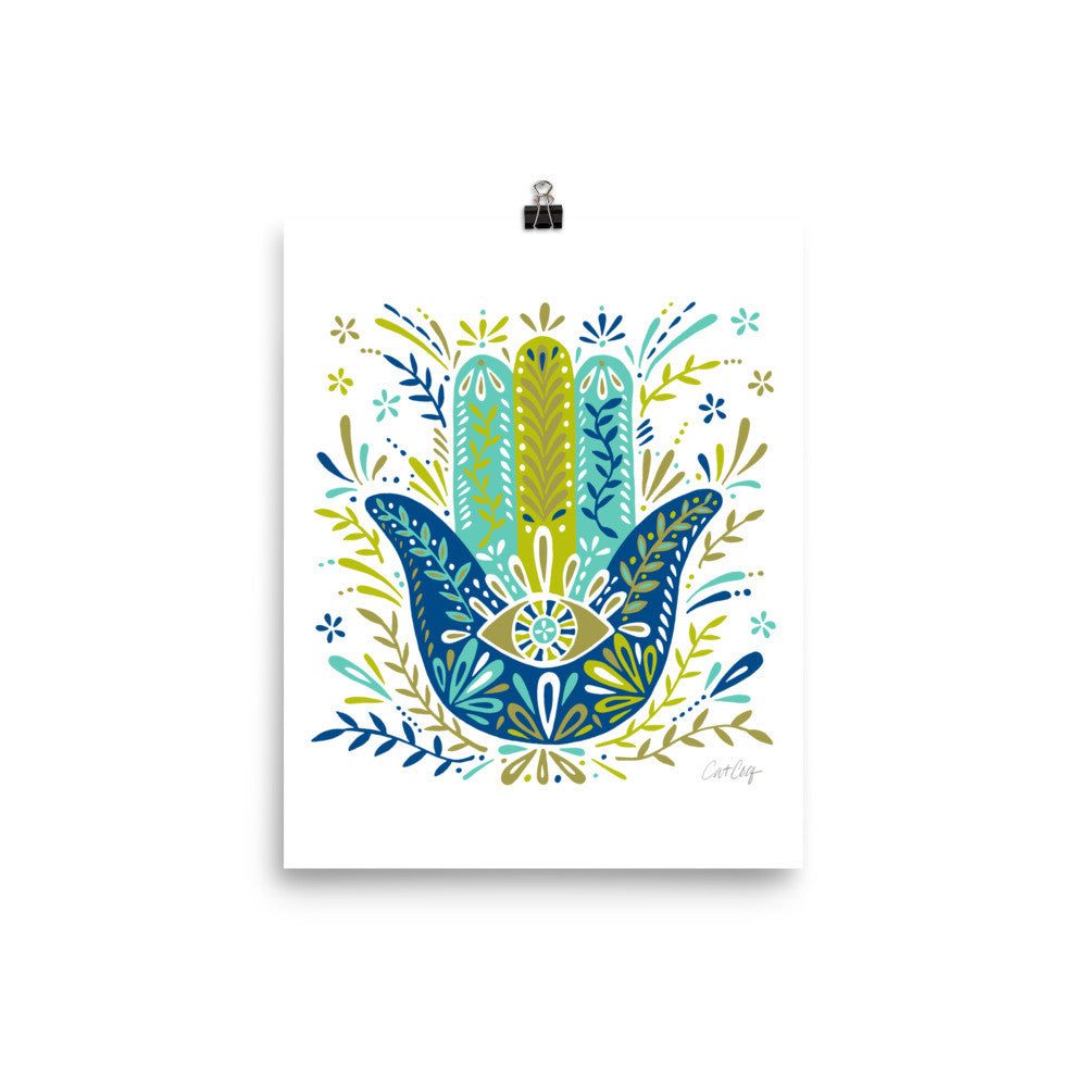 Hamsa Hand – Lime and Blue Palette • Art Print