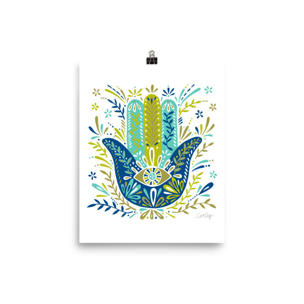 Hamsa Hand – Lime and Blue Palette • Art Print