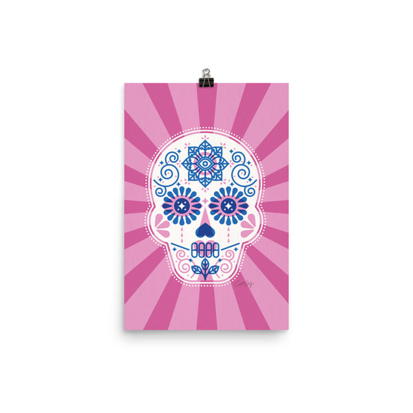 Día de Muertos – Mexican Sugar Skull – Periwinkle & Pink Palette • Art Print