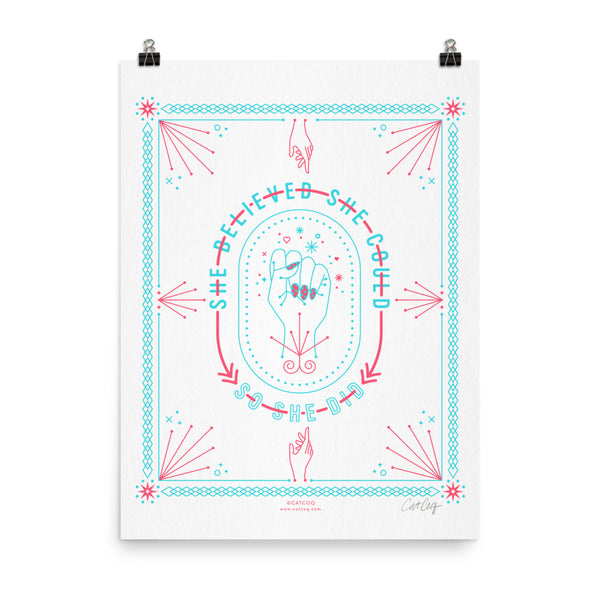 She Believed – Red & Cyan Palette • Art Print