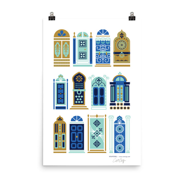 Moroccan Doors – Tan & Blue Palette • Art Print