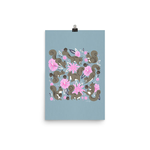 Squirrels & Blooms – Powder Blue & Blush
