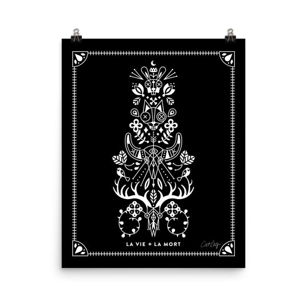 La Vie & La Mort – White Ink on Black Palette • Art Print