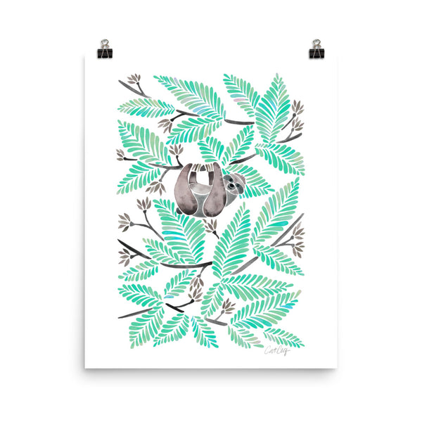 Happy Sloth – Tropical Mint Rainforest • Art Print