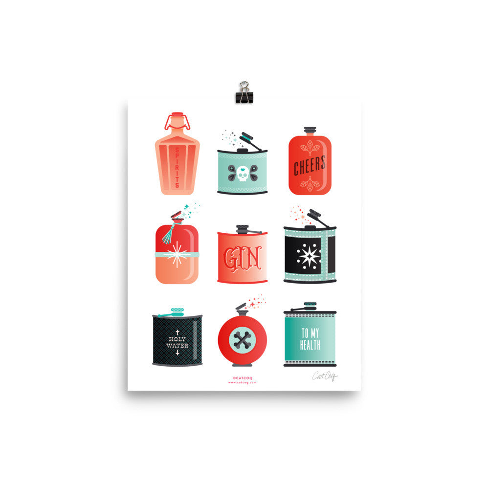 Flask Collection – Red & Mint Palette • Art Print
