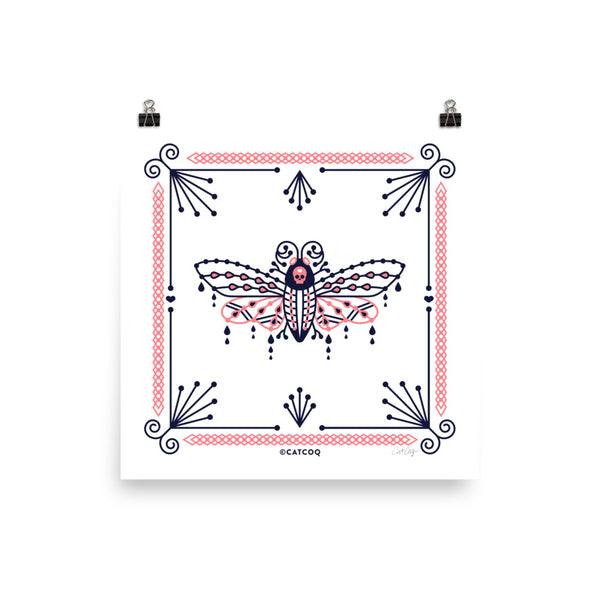 Death's Head Hawkmoth – Blush & Navy Palette • Art Print