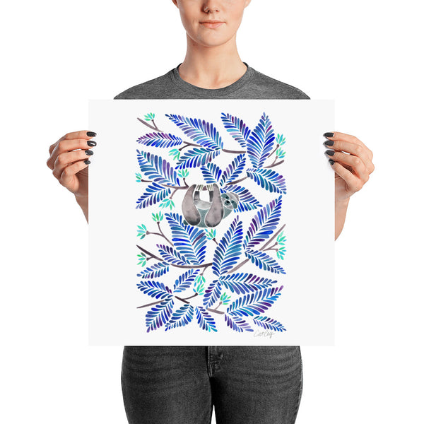 Happy Sloth – Tropical Blue Rainforest • Art Print