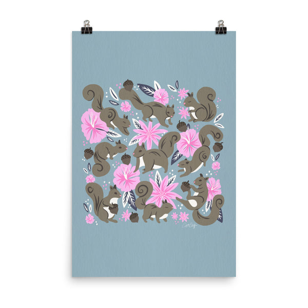 Squirrels & Blooms – Powder Blue & Blush