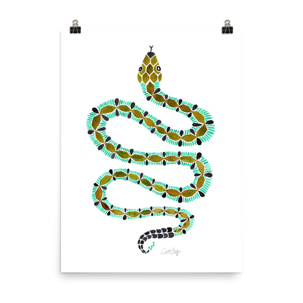 Serpent – Turquoise & Olive Palette • Art Print