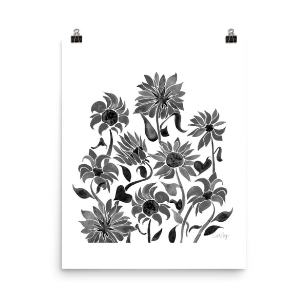 Sunflower Watercolor – Black Palette • Art Print