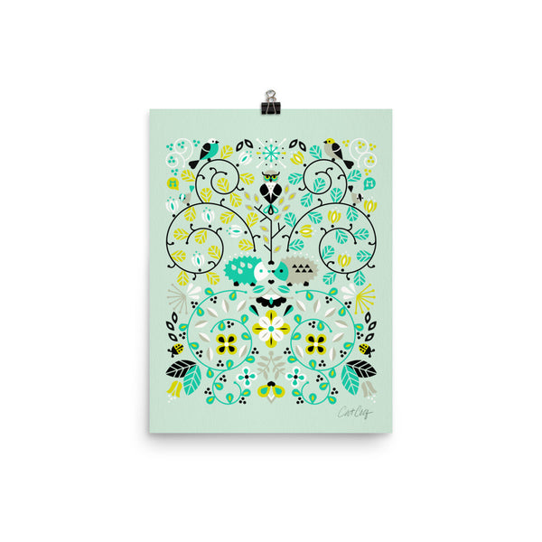 Hedgehog Lovers – Mint Green Palette • Art Print
