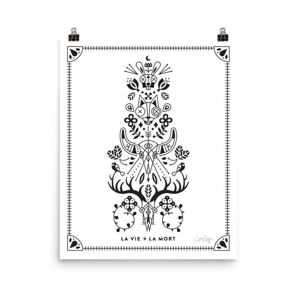 La Vie & La Mort – Black Ink on White • Art Print