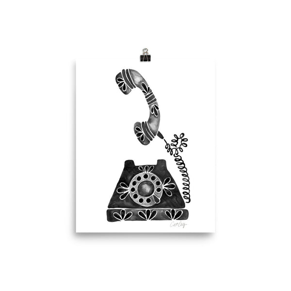 Vintage Rotary Phone – Black Palette • Art Print