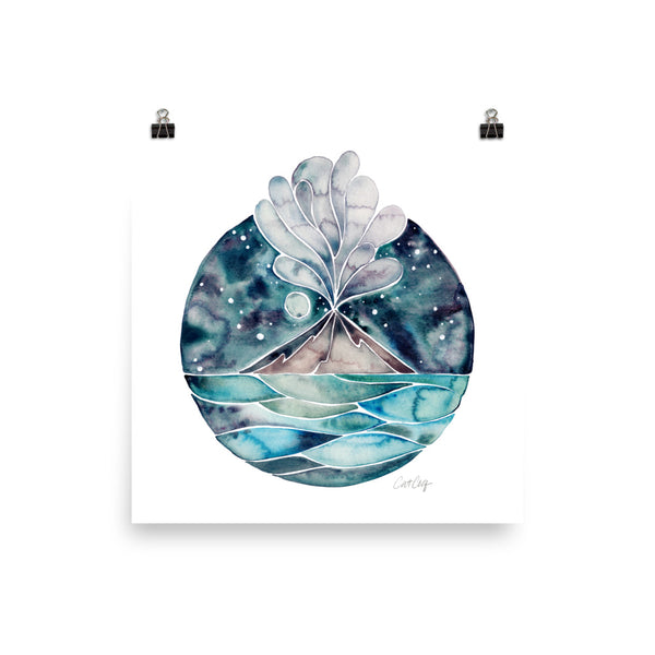 Stromboli Volcano at Midnight – Blue Palette • Art Print