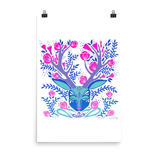 Floral Antlers – Indigo Palette • Art Print