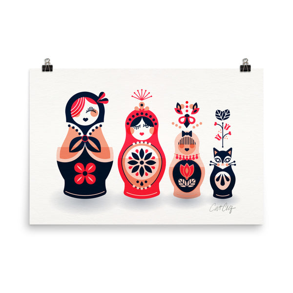 Russian Nesting Dolls – Hot Pink & Navy Palette • Art Print