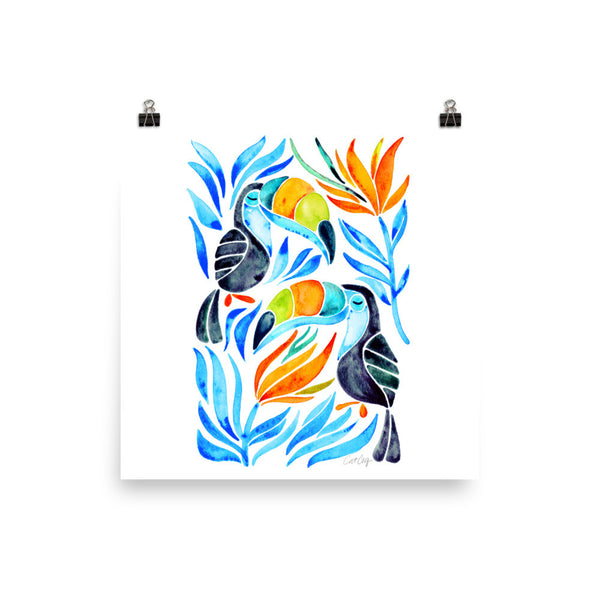 Tropical Toucans – Blue Leaves • Art Print