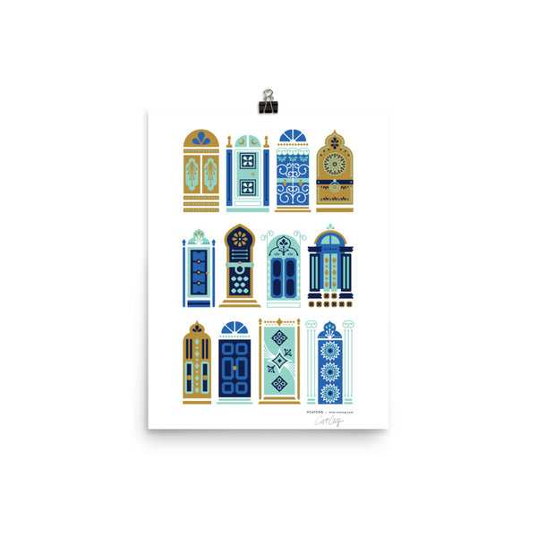 Moroccan Doors – Tan & Blue Palette • Art Print
