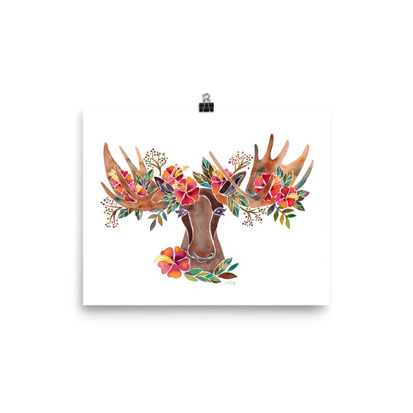 Floral Moose – Red & Brown