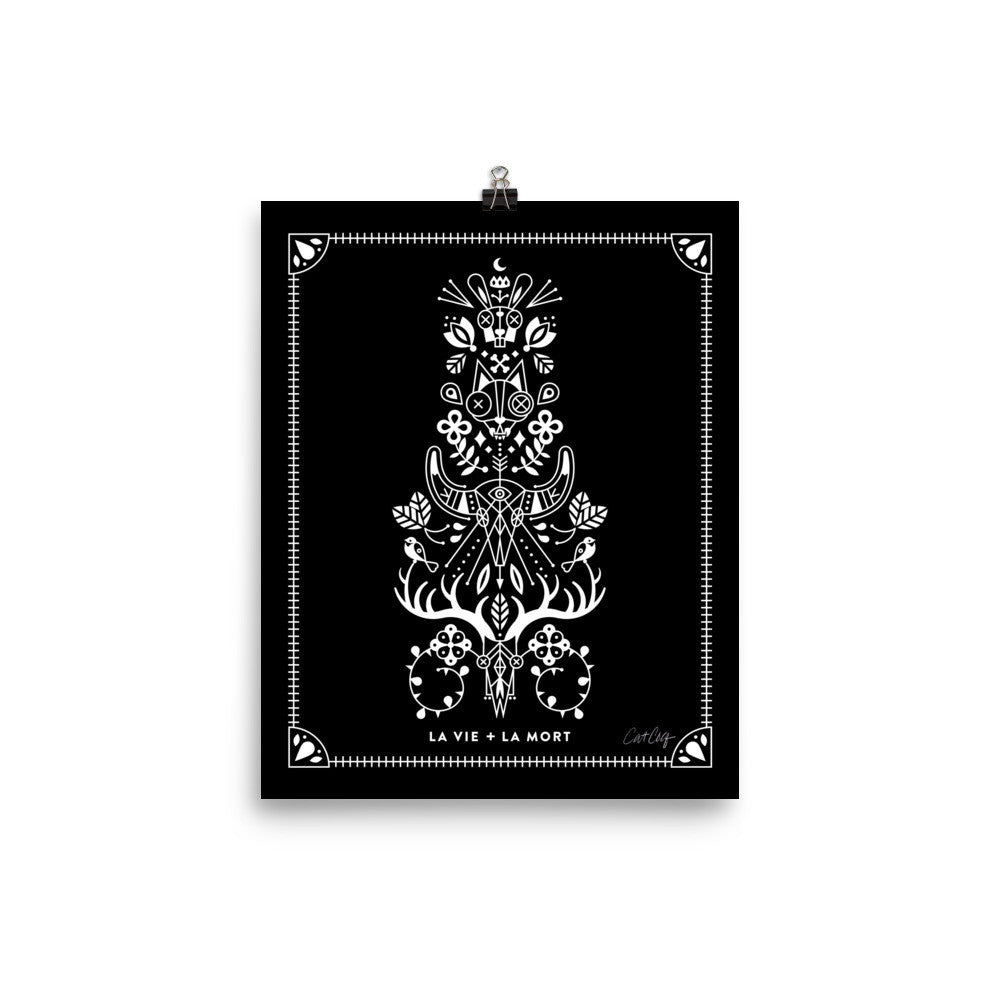 La Vie & La Mort – White Ink on Black Palette • Art Print