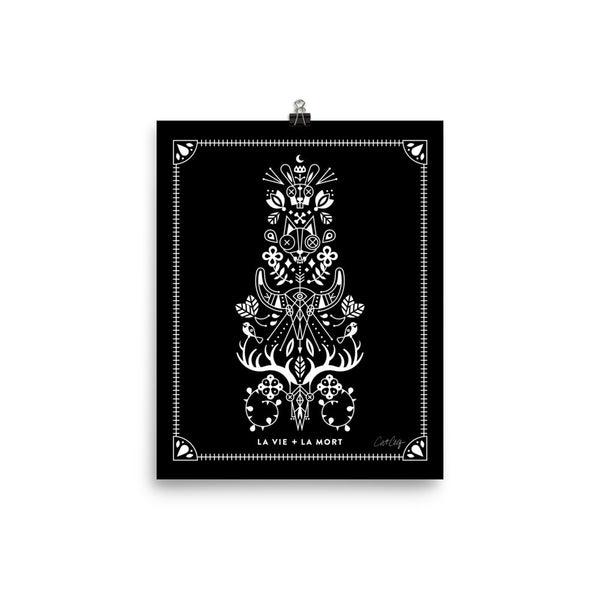 La Vie & La Mort – White Ink on Black Palette • Art Print