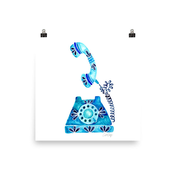Vintage Rotary Phone – Blue Palette • Art Print